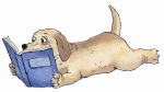 A cartoon of a dog reading